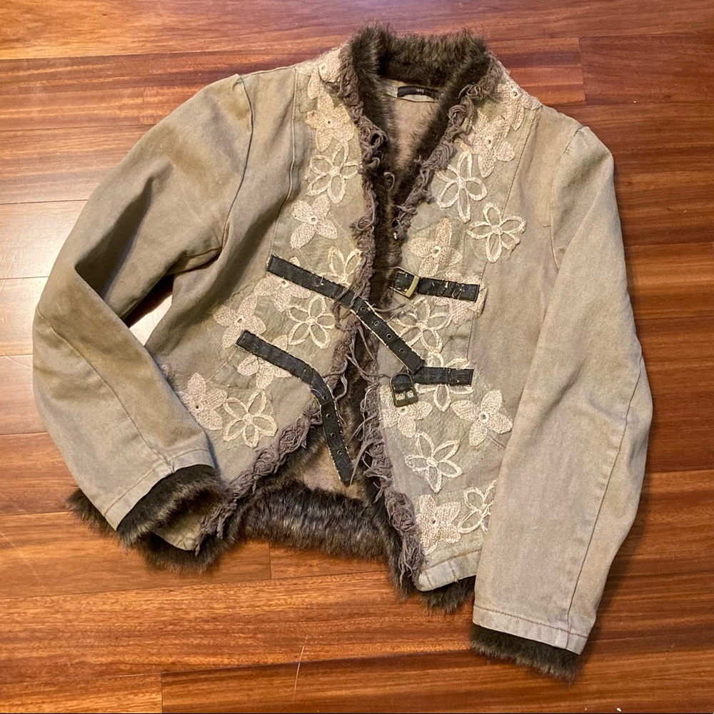 Canvas and Faux Fur Lightweight Jacket size M